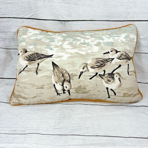 Pier One Coastal Beach Shore Birds Embroidered Accent Throw Pillow Lumbar Decor - Picture 1 of 3